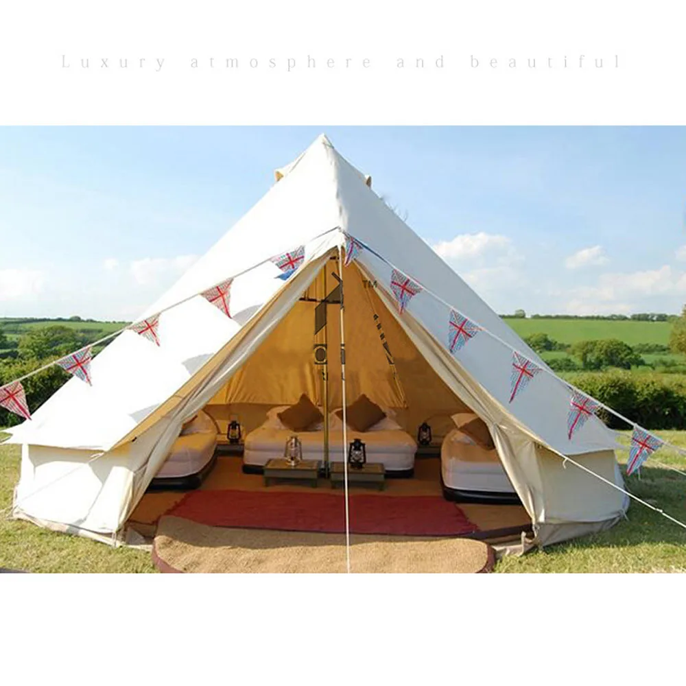 India yurt light khaki cotton canvas bell tent with stove jacket on the wall family 4m/5m dia |