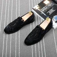 cuddlyiipanda brand men velvet loafers men embroidery note party dress stage shoes smoking slipper fashion mens flats sneakers