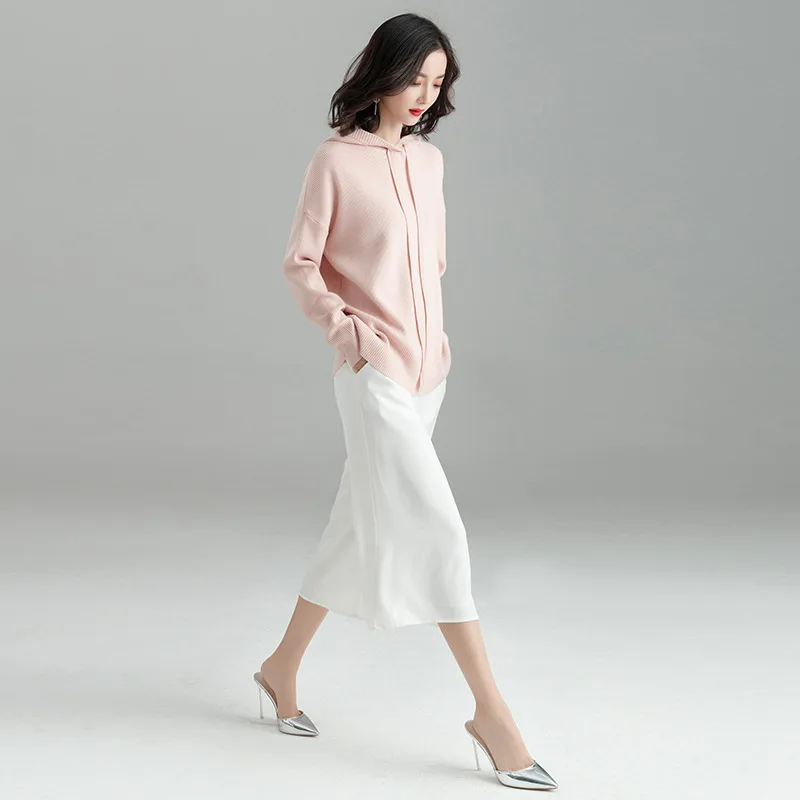 Новый женский свитер расстроен свитером с капюшоном женские комплекты длинным