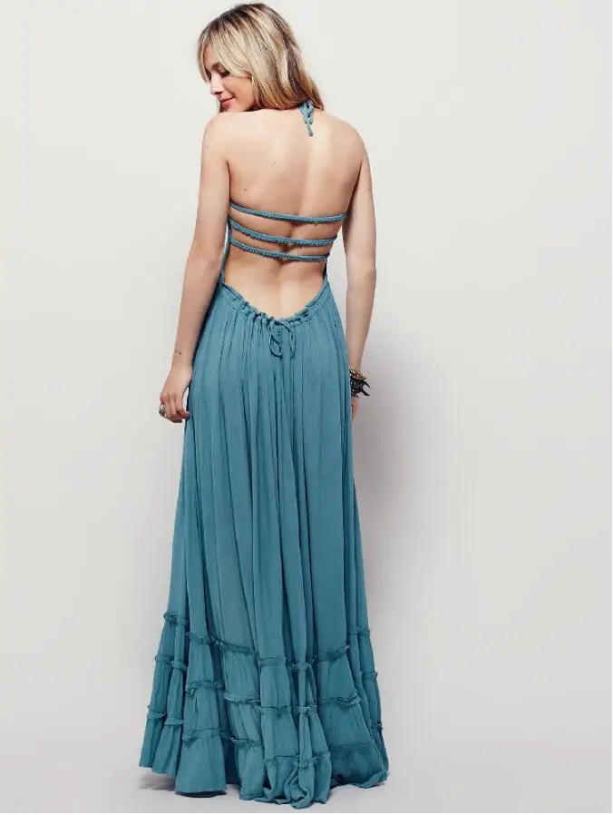 Женское летнее платье макси с лямкой на шее|vestidos mujer|dresses sexy dressbeach dress |