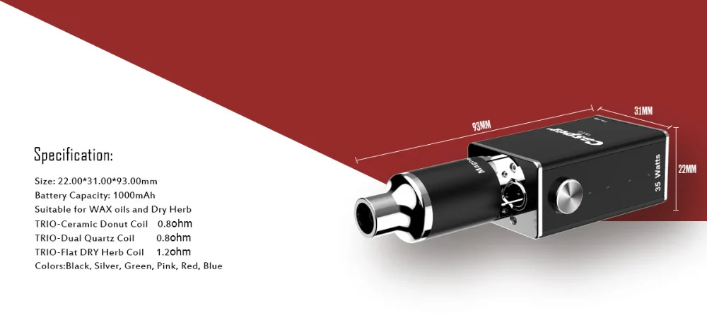 Электронная сигарета hecig Wax & dry herb vaporizer Casper Trio vaporizing box mod электронная vape Kit 1000mah