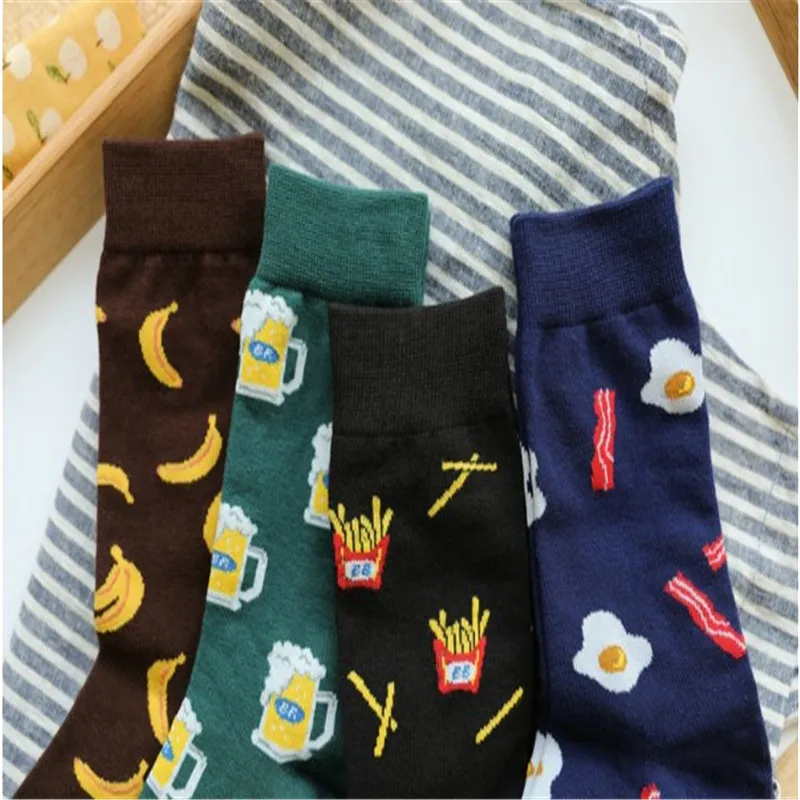 

1 pair Men Crazy Happy Socks Banana Egg Sausage Food Socks Novelty Funny Socks Unisex Creative Pattern Sox Women Keep Warm