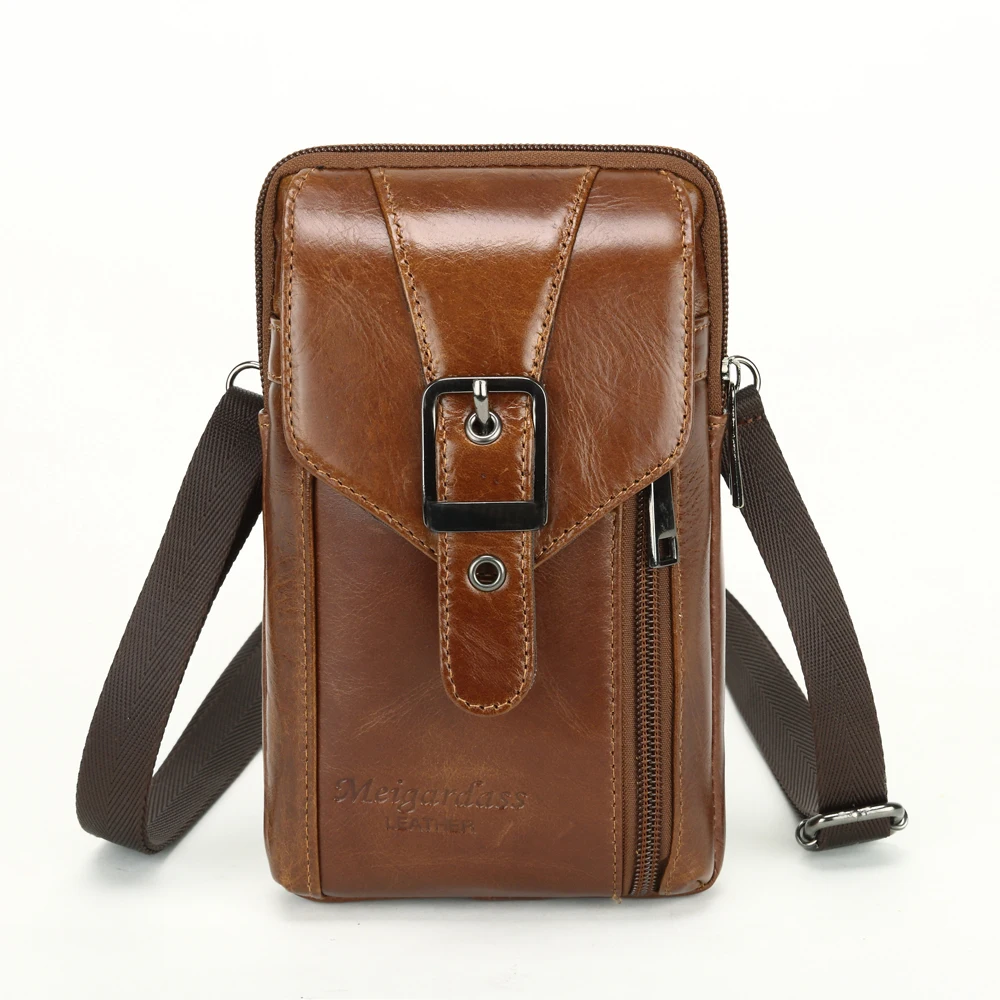 

MEIGARDASS Portable Mini Pocket Belt Waist Bag Fanny Men Genuine Leather Mobile Phone Wallet Travel Small Waist Pack Cow Leather