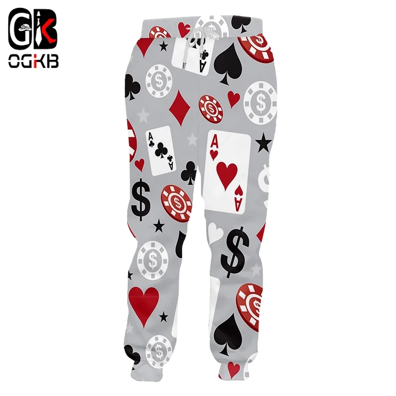 OGKB New Arrival Women/men's Casual Jogger Haren 3D Pants Print Poker Game Sweatpants Unisex Long Drawstring Elastic Waist Pants