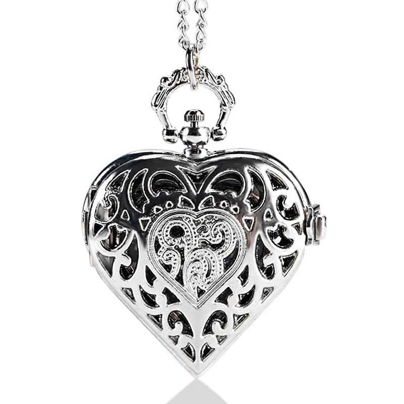 

Xmas Gift Silver Hollow Quartz Heart-shaped Pocket Watch Clock Necklace Pendant Womens Gift Dropshipping Free Express P72