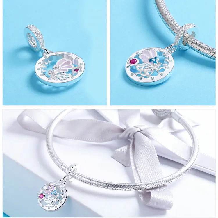 Geoki 925 пробы, серебряный, синий, земля, астронавт, самолет, талисманы, подходят к оригиналу Pandora, браслет, якорь, перо, Русалка, Бабочка, бусины