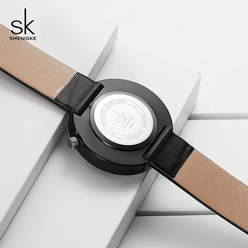 Shengke, модные женские часы, черный кожаный ремешок, Reloj Mujer, новинка, креативные кварцевые часы, подарок на день для женщин# K8044