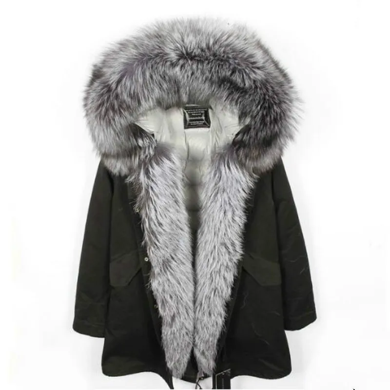 Женская парка с капюшоном Длинная зимняя воротником из натурального Лисьего