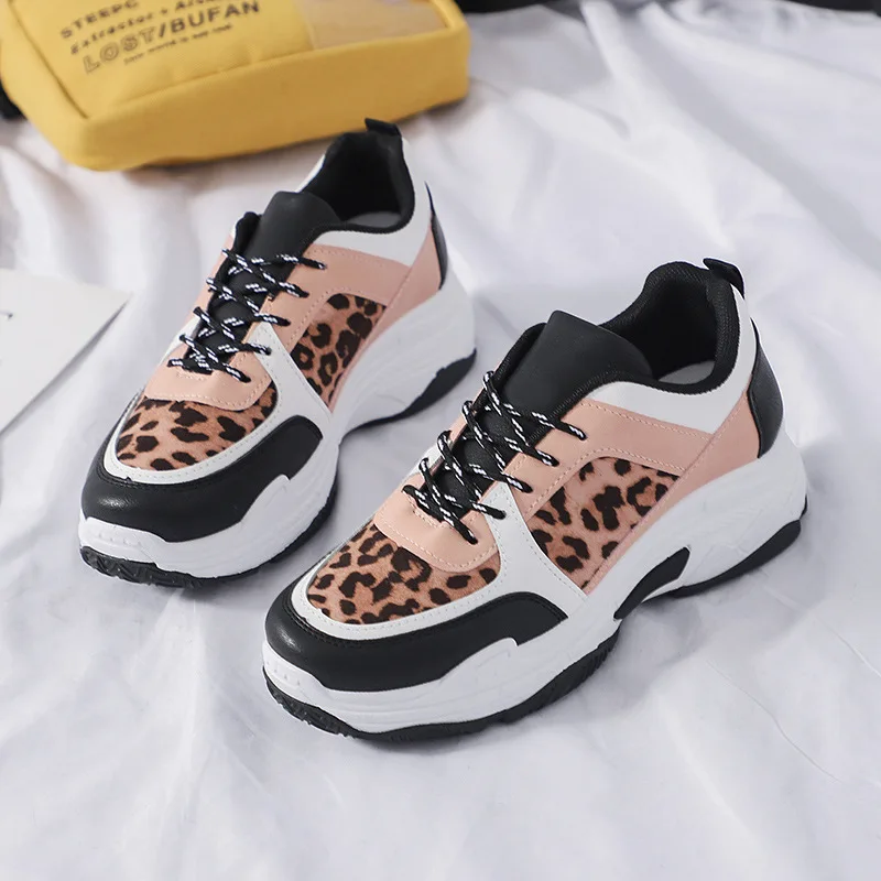 Fujin/Женская обувь на толстой подошве Дропшиппинг Белая с леопардовым принтом