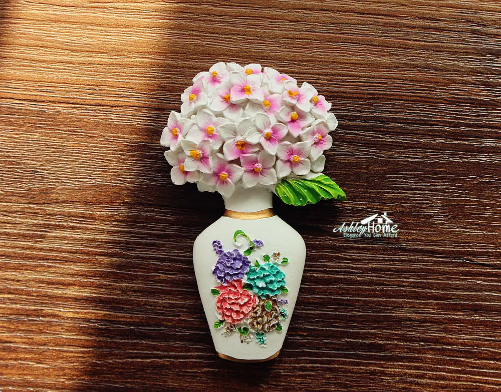 Гортензия цветы в вазе ручная роспись 3D Смолы Декоративный магнит на холодильник