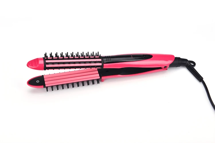 Women's 2 in 1 Electric hair curling iron corrugated plates corrugation wave wand curler brush irons styling tools |