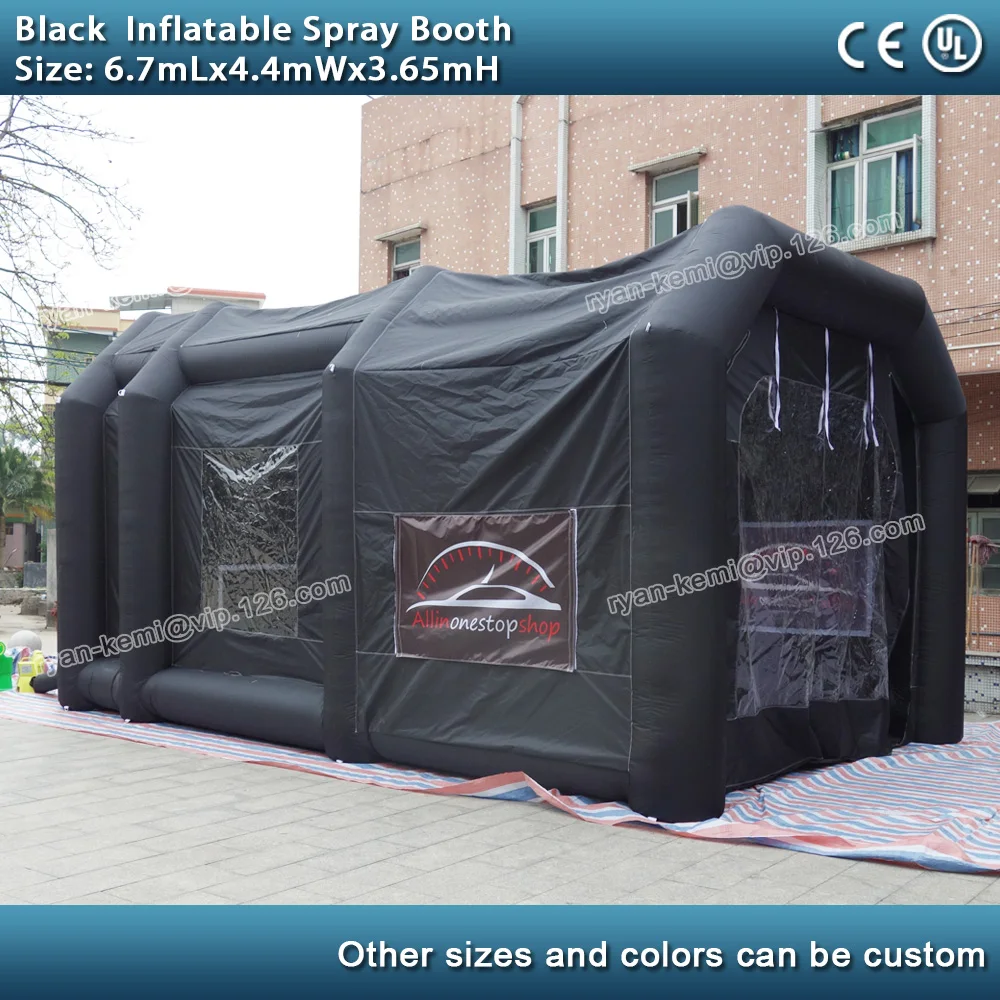 

6.7mLx4.4mWx3.65mH black Inflatable spray booth Inflatable car paint cabin tent inflatable garage with window with blower