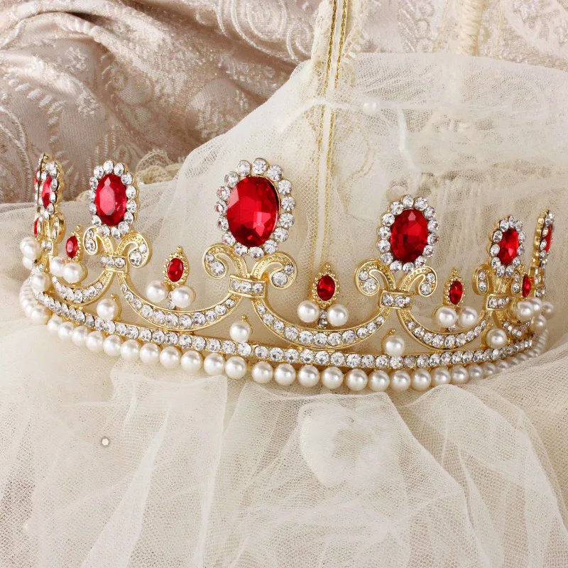 Великолепная красная Хрустальная жемчужная свадебная тиара Quinceanera короны