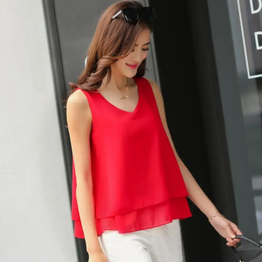 

2021 Summer Women Blouses Fashion Sleeveless Blouse Top Female Casual Chiffon Tank Tops Women LY155