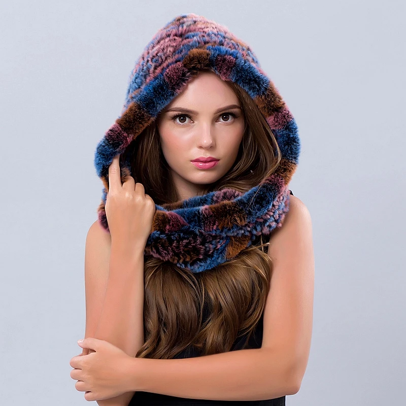 Женские шапки на зиму с шарфом Красочные и головные уборы для девочек из меха