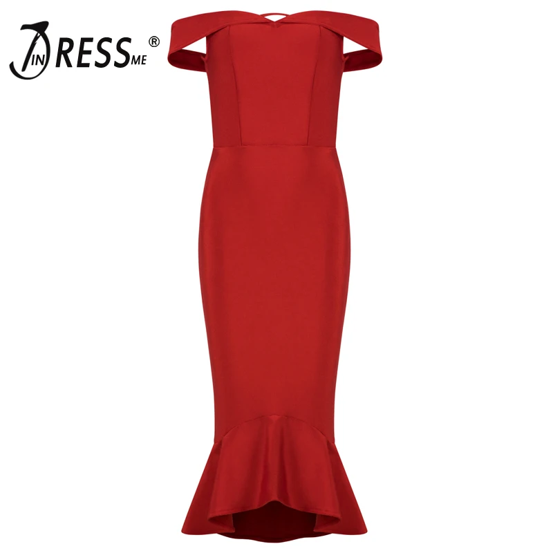 Женское вечернее платье Русалка INDRESSME облегающее до колен с открытыми плечами и