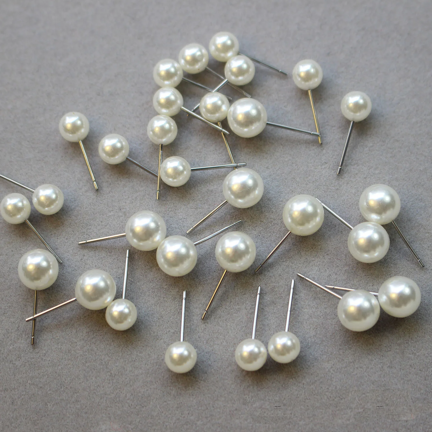 

4-10mm Beige White Pearl Earrings for Women Stud Earrings Anti Allergy Plastic Needle Girl Ball Earrings