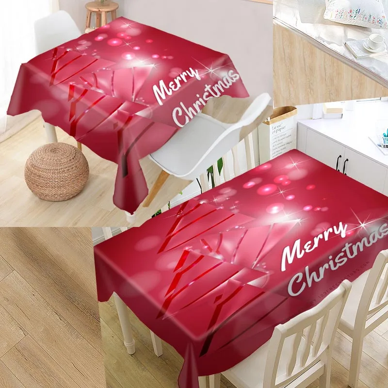 Merry Christmas Tree пользовательские Скатерти Оксфорд печати прямоугольный Водонепроницаемый Oilproof покрытие стола площадь свадьба скатерть