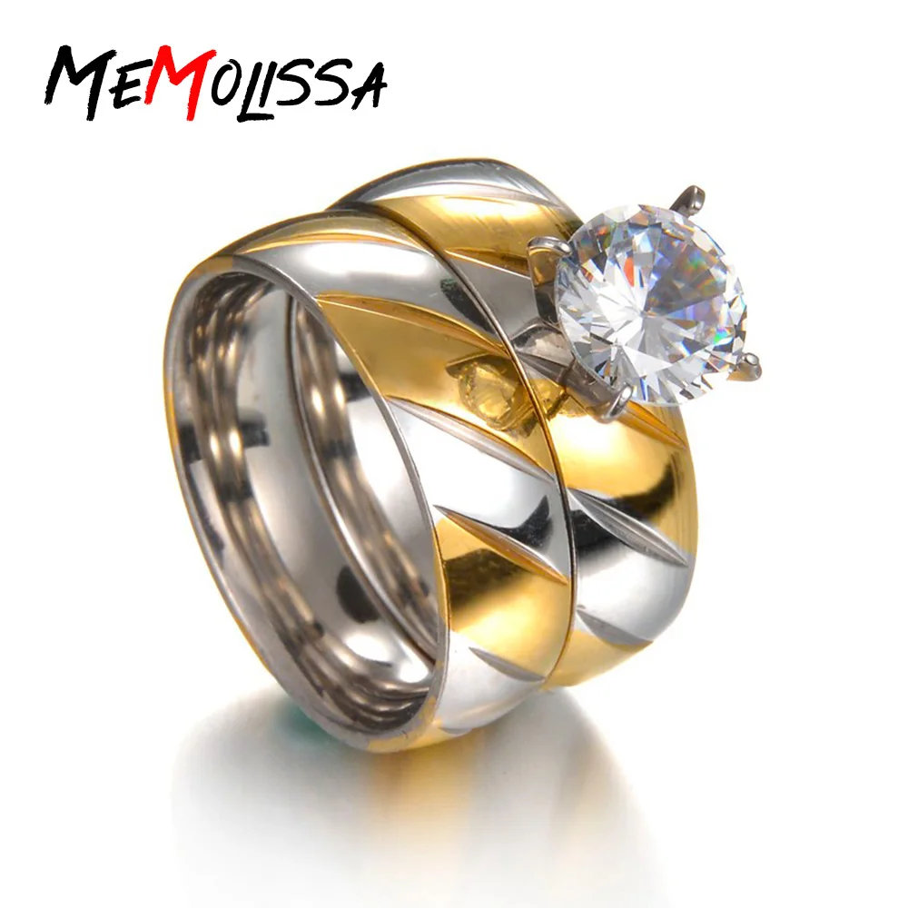 MeMolissa 2 шт. набор золотых обручальных колец заполненные кристаллами циркония