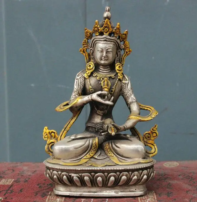 Тибетская Тантра буддистская Серебряная позолоченная статуя Будды богини