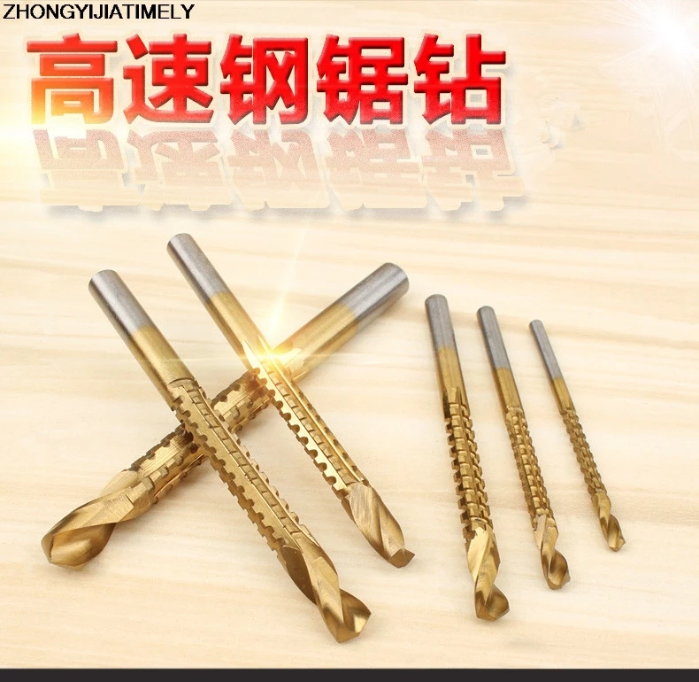 Slotted 6 in 1 combination tool high speed steel turnhead twist drill grooved tooth saw woodworking tool. | Инструменты