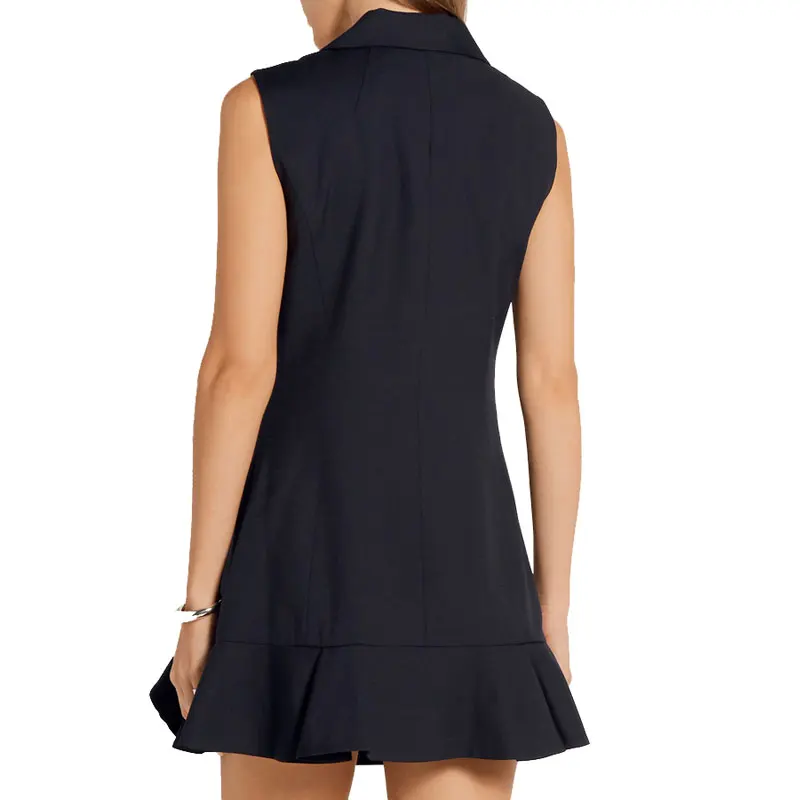 Женский сарафан с V образным вырезом черное приталенное офисное платье жилет без