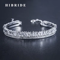 hibride luxury design brilliant cubic zirconia baguette cuff banglebracelets jewelry link chain adjustable size bracelets b 132