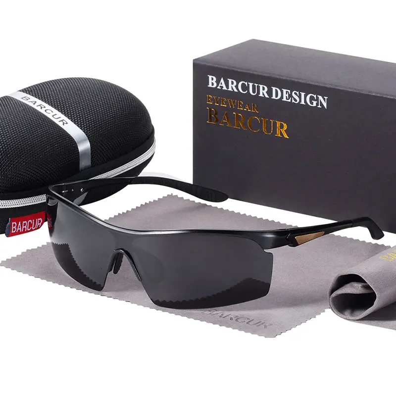 Black Gray BARCUR, спортивные очки, алюминиевые солнцезащитные очки, мужские, поляризационные, солнцезащитные очки, женские очки, антибликовые, солнцезащитные очки oculos de sol feminino - Цвет линз: Black Gray