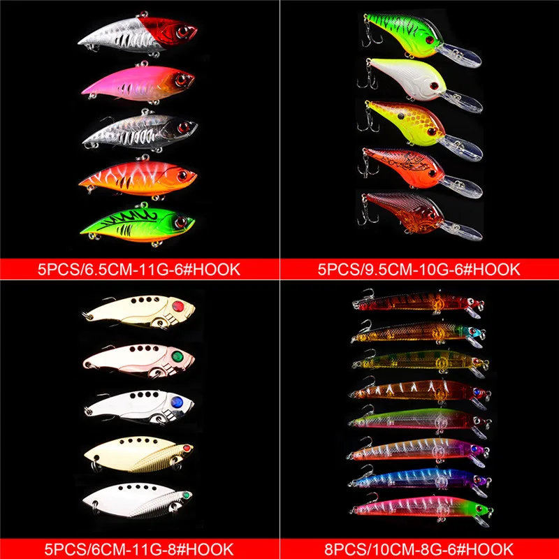 48PCS Minnow Popper Lure Kit Fishing Lure Wobbler Crankbait Minnow Bass Trolling Artificial Bait for Carp Fishing Lures Set