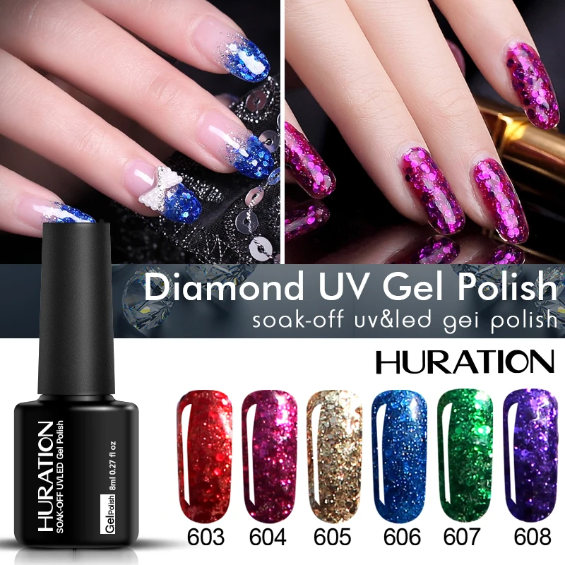 Гель краска Huration Super diamond 20 цветов Кристальный лак для нейл арта блестящий