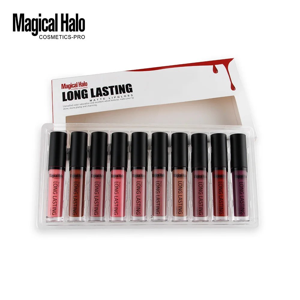 Magical Halo 10 шт./компл. набор цветов для макияжа матовый блеск губ долговечный