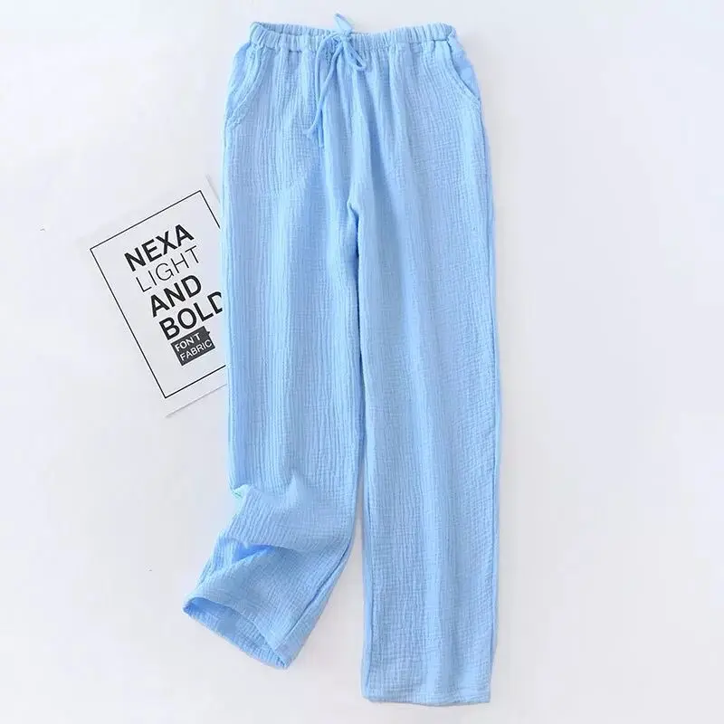 Woman blue Парная одежда для отдыха, пижамные штаны, женские штаны, хлопковые штаны, одежда для сна, весенние креповые штаны для мужчин и женщин, хлопковые парные домашние штаны - Цвет: Woman blue