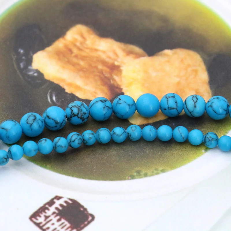 

Blue Turkey Stone round loose beads 4/6mm size optional DIY 15" women jewelry making design bracelet necklace