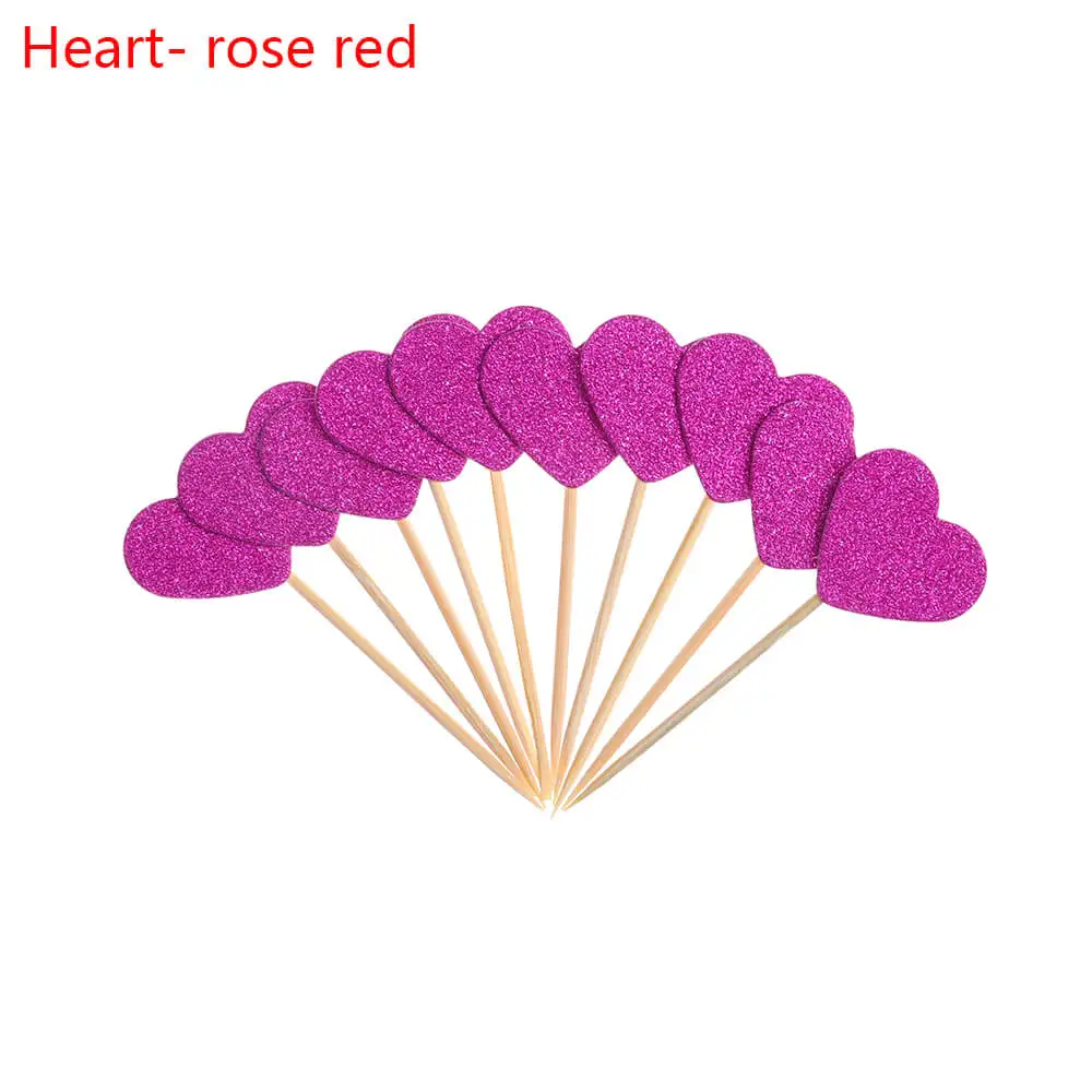 Heart Rose 20 шт./лот милый блестящий в форме сердца, звезды, топперы для кексов на день рождения, свадьбу, украшение для торта, топпер для украшения еды - Цвет: Heart Rose