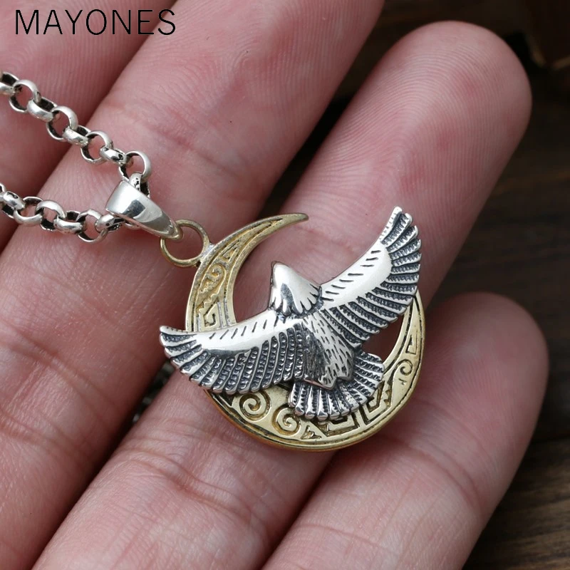 

Vintage Indian Style Eagle Moon Silver 925 Pendant Charms For Necklace Bracelet Yellow In Brass Oxide Thai Silver 925 Jewelry