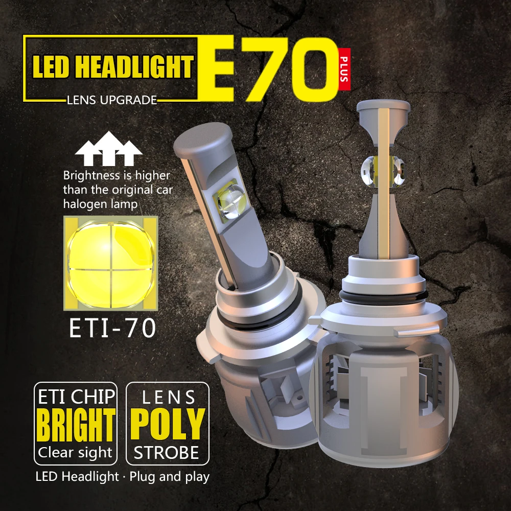 1 комплект 9006 HB4 60 Вт 6000LM E70 светодиодных фар передние линзы лампы ETI 70 4SMD чипы турбо