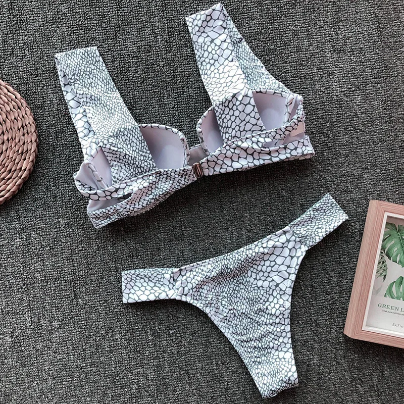 Принт змеиной кожи бикини 2019 пуш-ап купальник женский стринги в бразильском