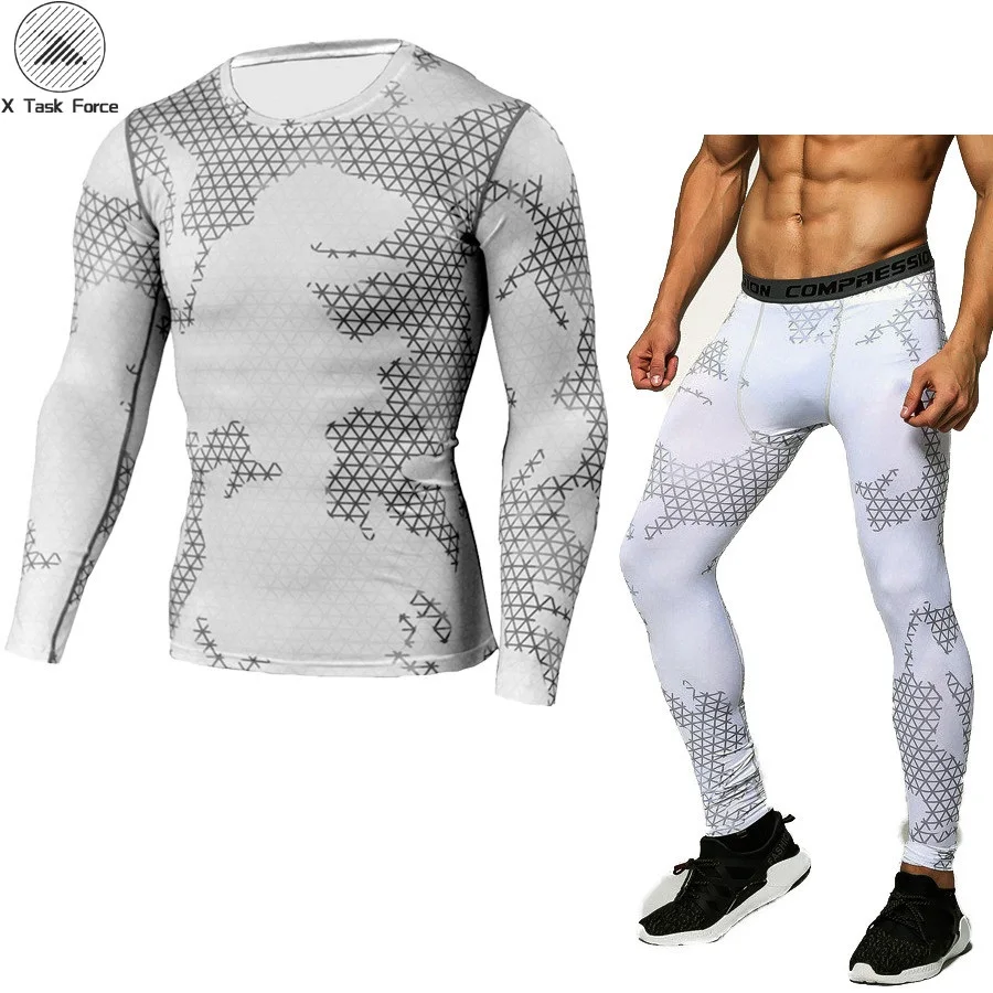 Новая футболка для фитнеса Camo Мужская компрессионная рубашка 2 шт./компл.