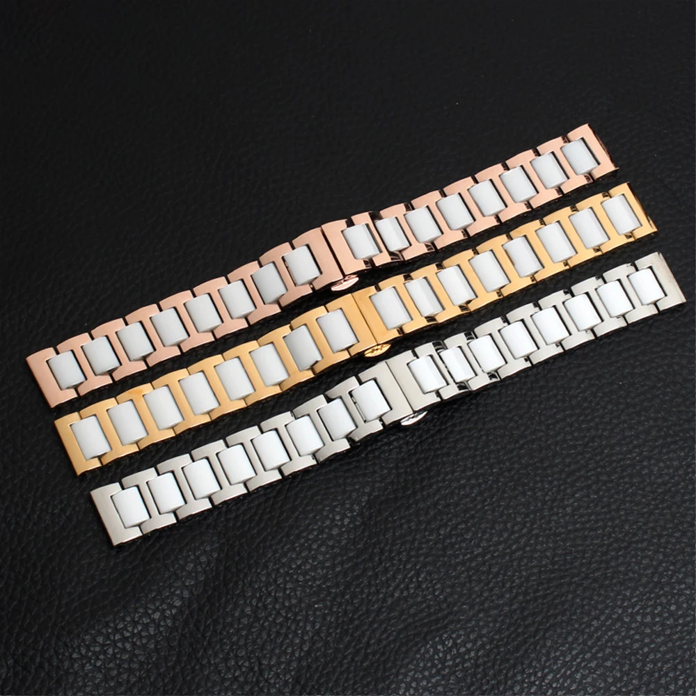 

General used Ceramic Watchband Stanieless Steel Watch Bracelet Butterfly Buckle Strap Accessories 12 13 14 15 16 17 18 20 22mm