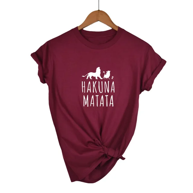 Wine Red-W Hakuna Matata футболка с буквенным принтом Homme Летняя женская футболка с коротким рукавом размера плюс Женский Повседневный Топ из хлопка - Цвет: Wine Red-W
