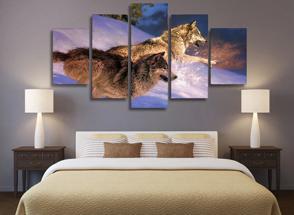

HD Printed Two wolves running in the snow Painting Canvas Print room decor print poster picture canvas Free shipping/mnl-4977