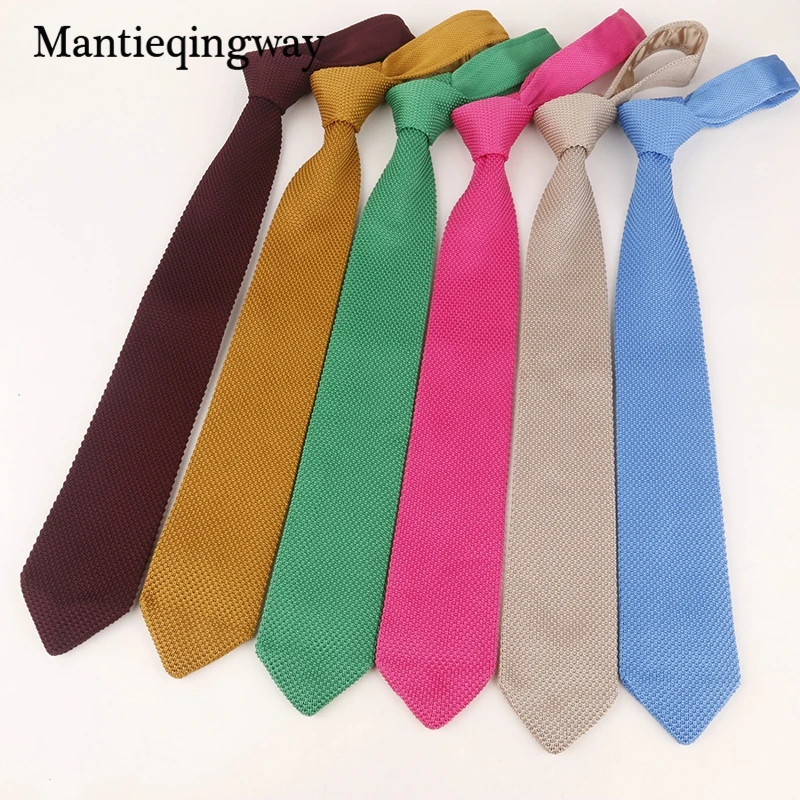 Mantieqingway твердые тонкие галстуки мужские трикотажные шеи для свадьба 7 см модные
