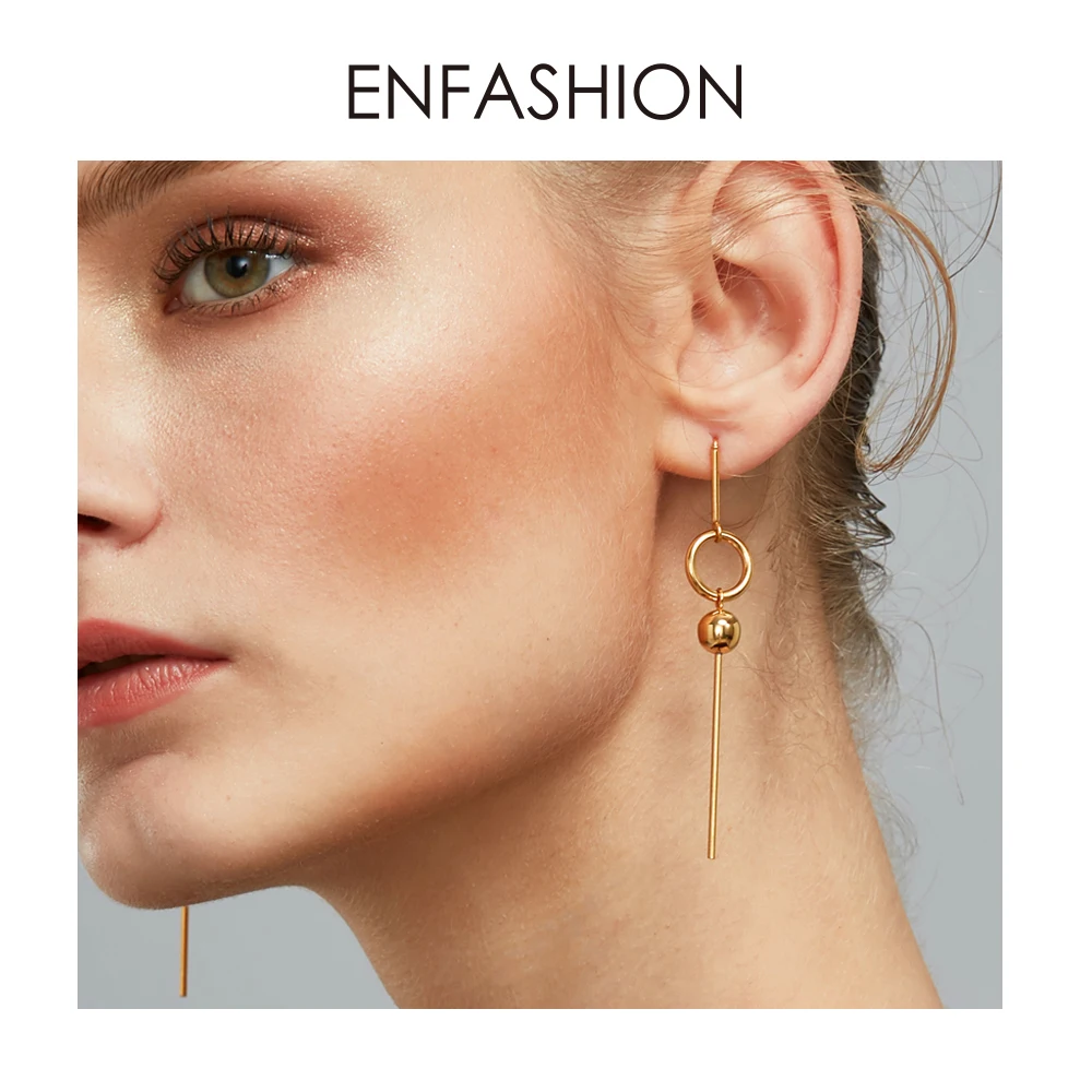 Enfashion, геометрические Длинные круглые висячие серьги в горошек, золотые полимерные серьги, висячие серьги для женщин, ювелирное изделие brinco