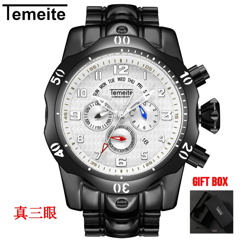 Temeite 11 with box Temeite полностью функциональные Роскошные брендовые Дизайнерские мужские часы кварцевые часы мужские водонепроницаемые мужские наручные часы Relogio Dourado Masculino - Цвет: Temeite 11 with box