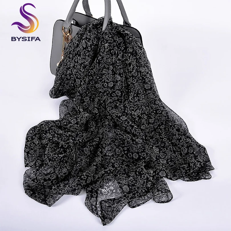 Женские шарфы BYSIFA черные белые с цветочным принтом летняя пляжная шаль накидка