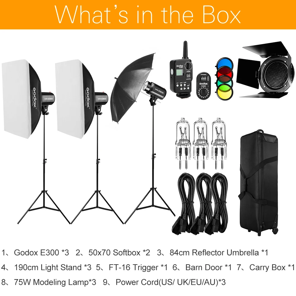 Вспышка Godox строб студия Light Kit 900W фотосветильник свет ing Strobes двери сарая