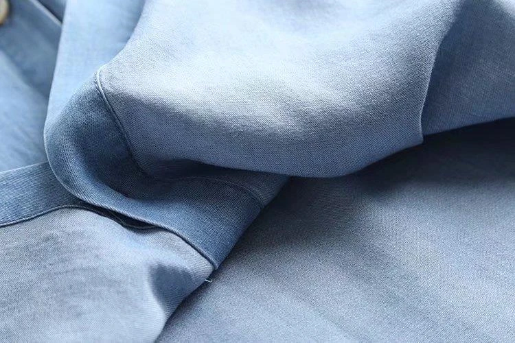 Tencel Джинсовая женская рубашка мягкие джинсы длинная рубашка с вышивкой с длинными рукавами светло-голубые цветы повседневные свободные топы уличная одежда