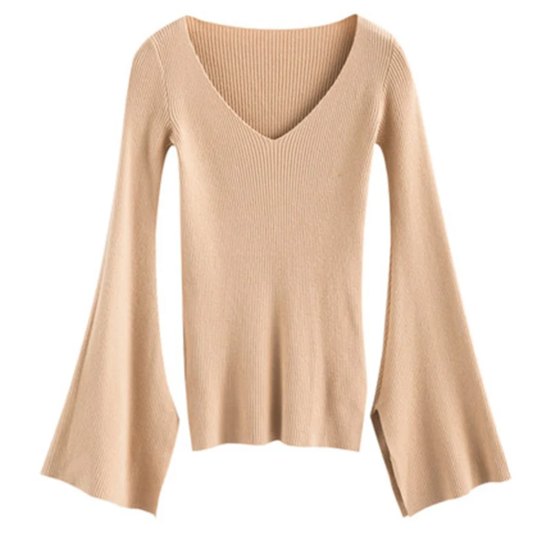 Sweater Female New Autumn V-neck Korean Fashion Self-cultivation Winter Bottoming High elasticity Knit Sweaters Women Pull | Женская