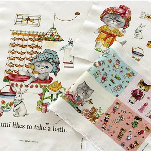 Хлопчатобумажная ткань с изображением милого кота льняная/хлопчатобумажная 140