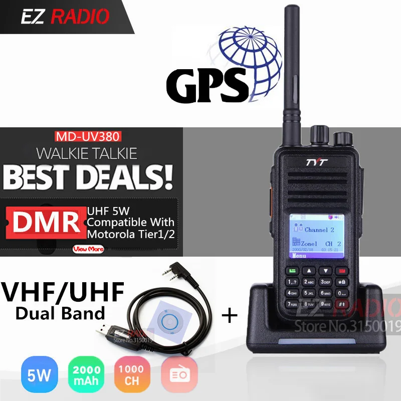 Обновленная рация TYT с GPS DMR радио диапазоном 1/2 UHF VHF два диапазона 5 Вт цифровая md380